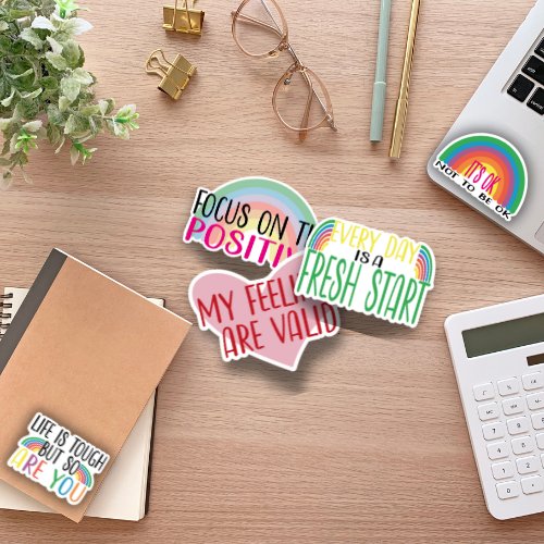 Positivity, self-care, mental health, inspirational stickers Forest Crafts