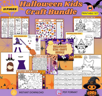DIGITAL DOWNLOAD-OCT4TH -KIDDIES- HALLOWEEN KID CRAFT BUNDLE -14 Pages (PDF & Canva Templates