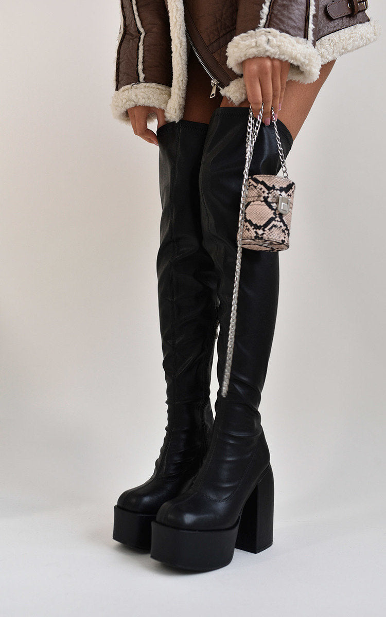Block Knee High Boots Moda