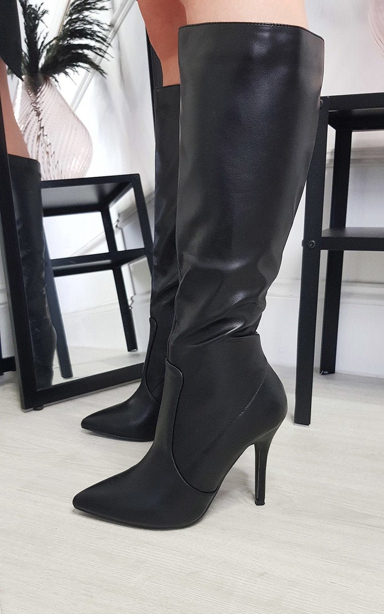 Faux Leather Knee Length Boots Moda