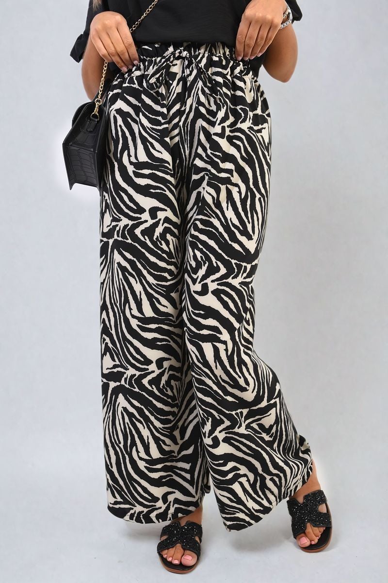 Zebra-Striped Print Wide Leg Trouser Moda