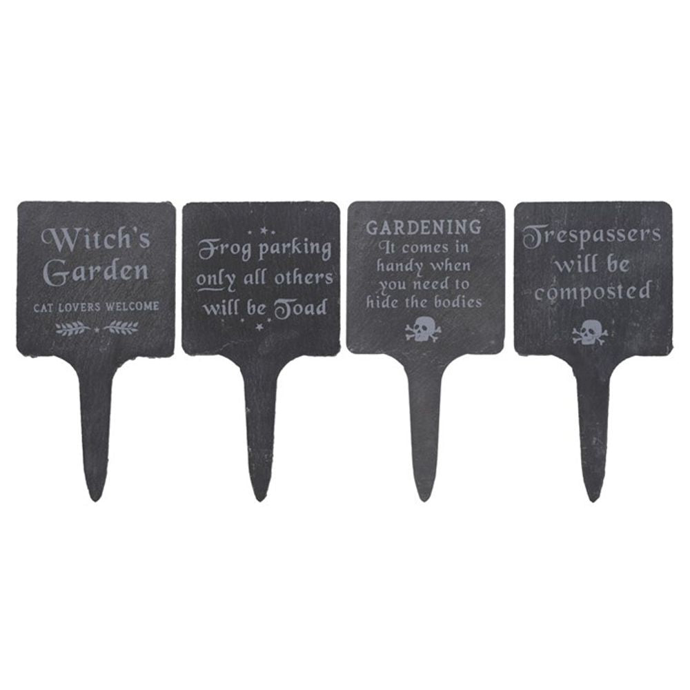 Set of 4 Slate Gothic Garden Signs N/A