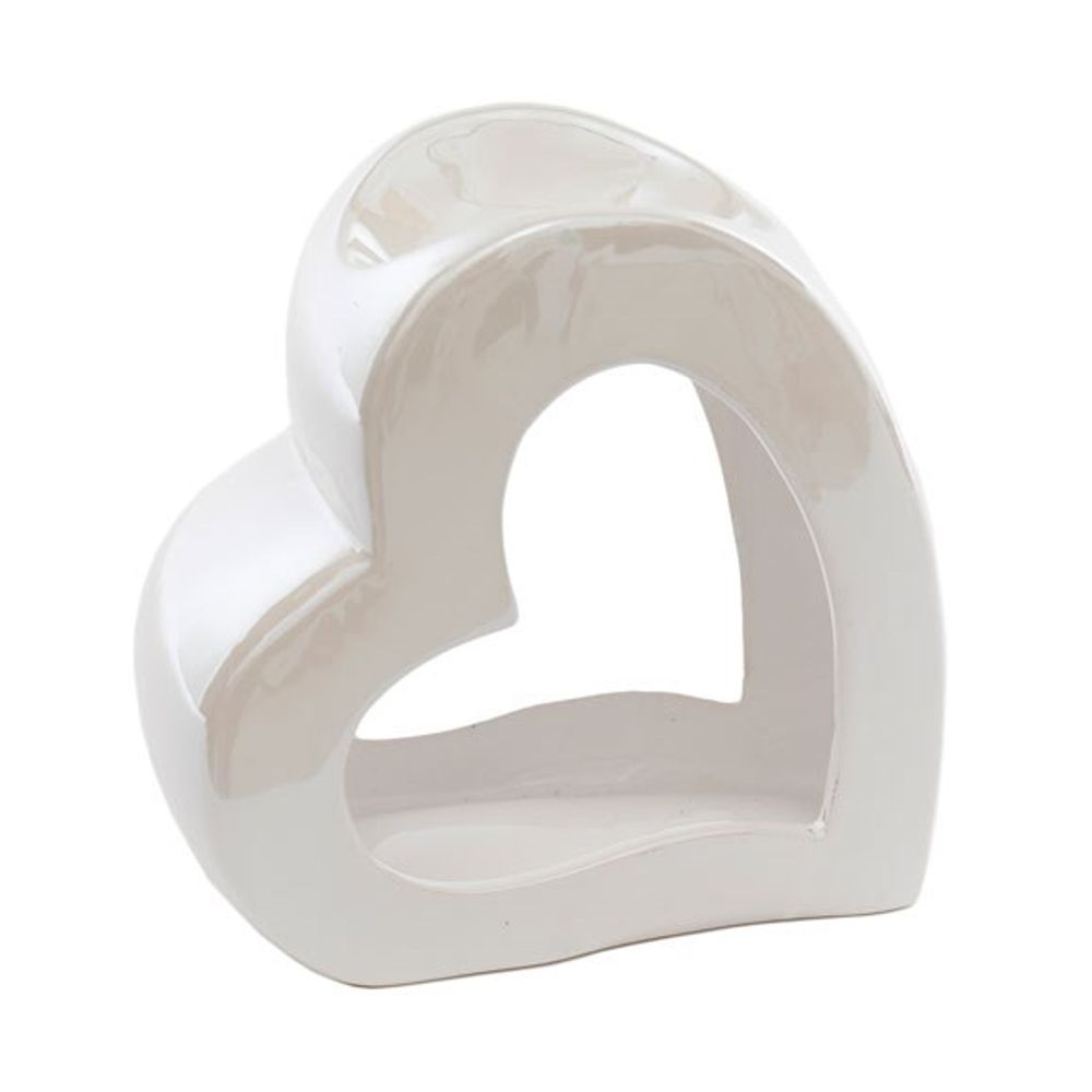 13cm White Heart Oil and Wax Burner N/A