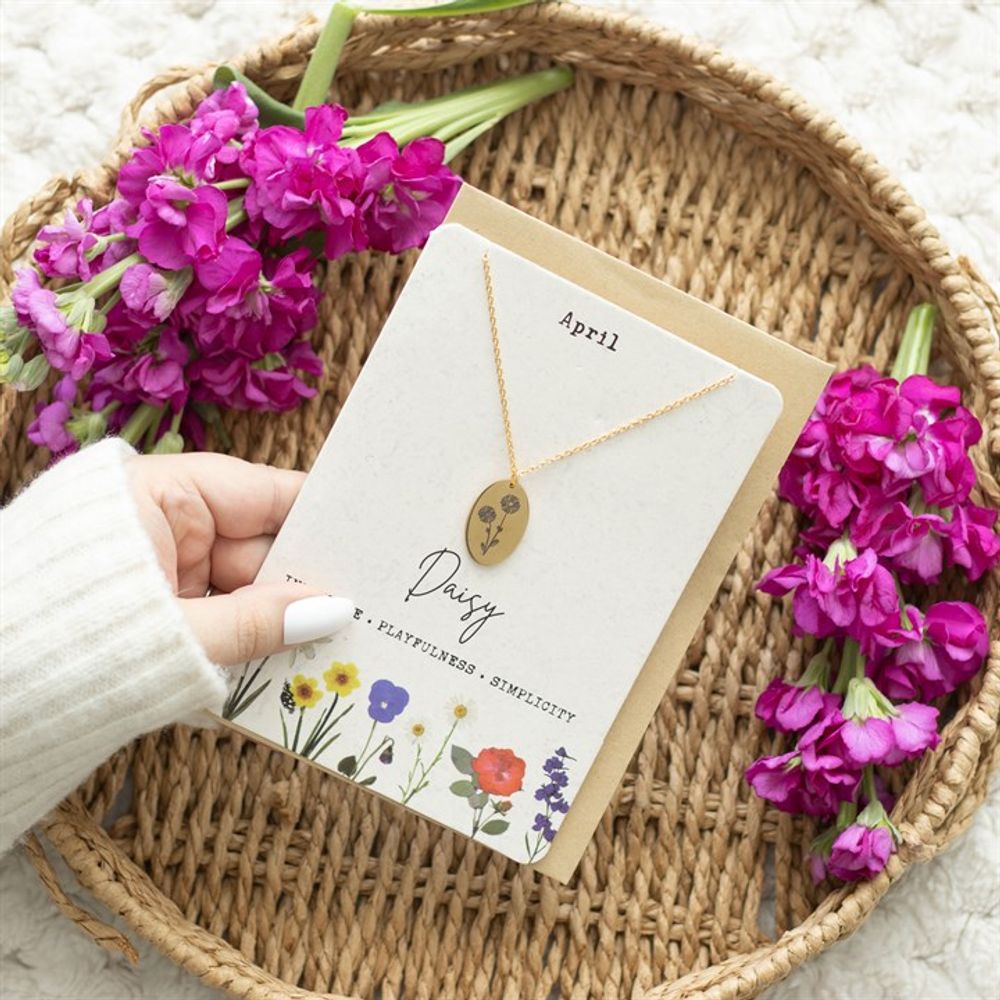 April Daisy Birth Flower Necklace Card N/A