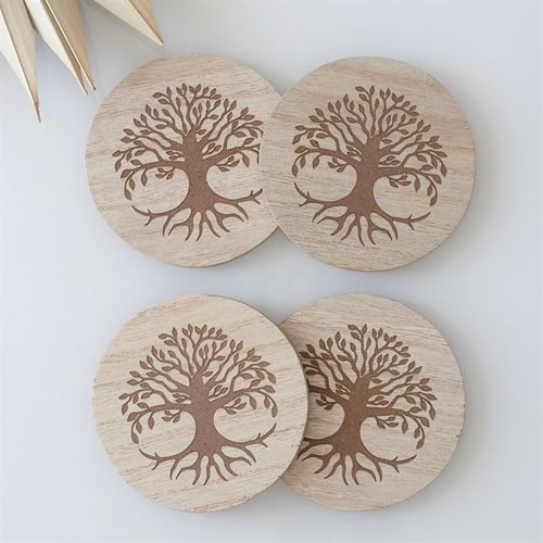 Set of 4 Tree of Life Engraved Coasters N/A