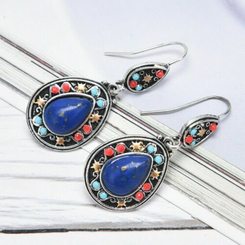 1 Pair Natural Gemstone Turquoise Earrings Boho Dangle Bohemian Jewellery Gift Unbranded