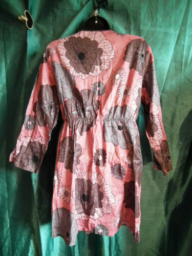 SUMMER TUNIC-BEACH/FESTIVAL/BOHO-PINK,COTTON,3/4 SLEEVES,TIE WAIST,PATTERN, Boho