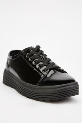 PUNK BLACK Vinyl Lace Up Platform SneaKERS spring/summer/festivals-SIZE 4UK Summer