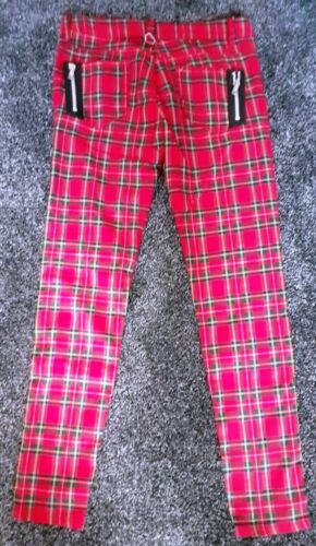 Red punk bondage Tartan Punk Trousers - Banned Size Large-zips BANNED