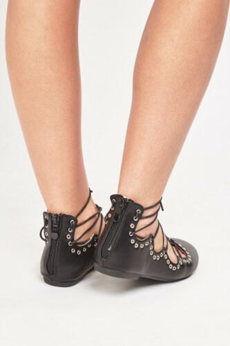 PUNK BLACk Lace Up studded Flat Ballet Pumps. size 4 uk.Irish dancer Unbranded