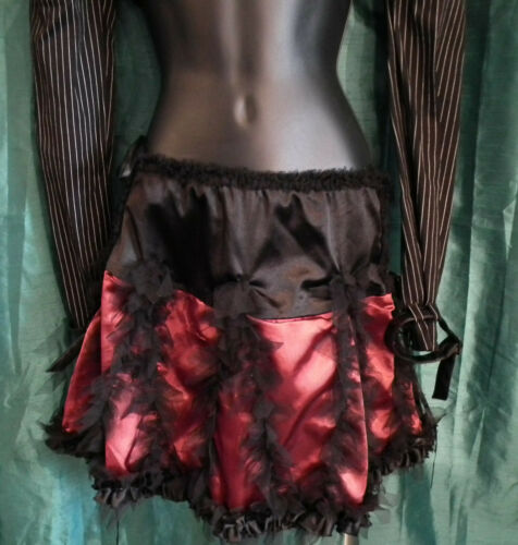 Raven Gothic Skirt-RED SATIN, WITH BLACK LACE,ELASTIC WAIST.SIZE14UK Raven