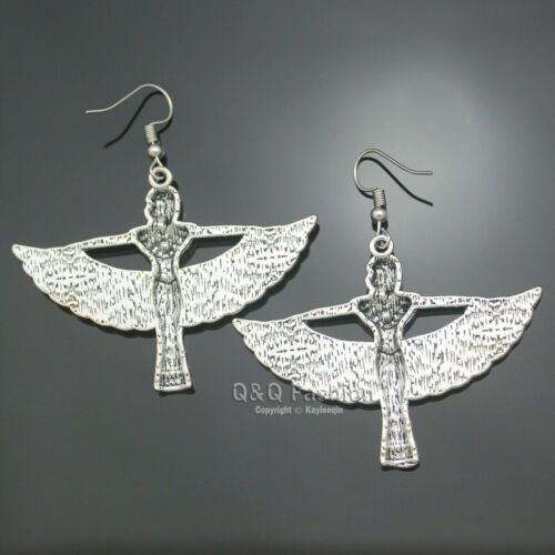 Egypt Egyptian Silver Isis Winged Charm Ankh Roman Earrings Wiccan Pagan/BOHO/ Handmade
