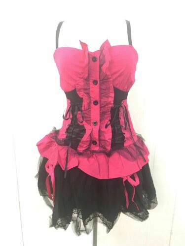 Gothic Punk Short Pink LAYRERED MESH MINI Dress Corseted Detail One Size Xs Punk By SDL