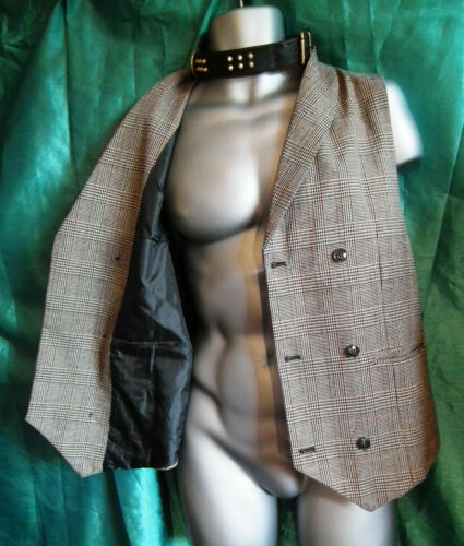unisex vintage STEAMPUNK WAISTCOAT-dogtooth, collar, browns 40"ch.6button front none