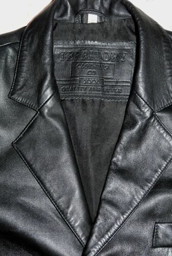 MENS BLACK LEATHER JACKET COAT MEDIUM 'TERRITORY CLOTHING' CHEST 42" - 44" UK Territory Clothing Co.
