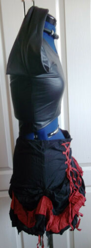 STEAMPUNK/goth/BOHO/PUNK RED&BLACK COTON RUFFLE MINI SKIRT,SIZE S/M, WAIST32" Unbranded