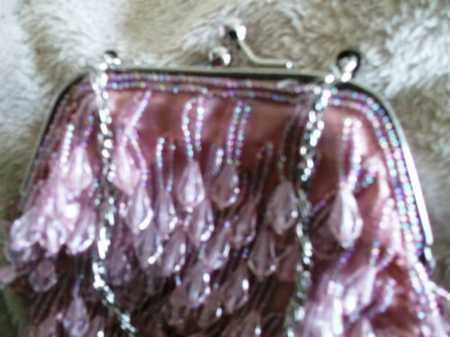 PINK BOHO/GATSBY/ BEADED CLUTCH BAG, STUNNING BEADWORK FRINGING.12CM X19CM LONG Unbranded
