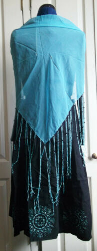 PUNK/goth/BOHO/vintage BLACK cotton long floaty SKIRT,green embroidered paisley Unbranded