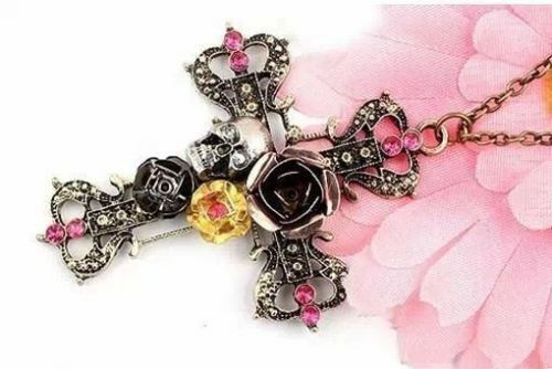 Fashion Gothic Punk Skull Rose Cross Necklace & Pendant Gift JewelLEry Chain BBF