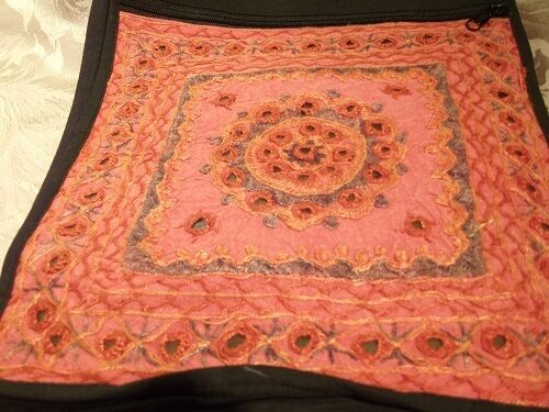 RED/PINK Indian Cotton Bag-SMALL, embroidered, 11"X14" ,ZIPPED POCKET Unbranded
