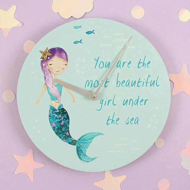 Melody the Mermaid Wall Clock.34cm diam. Kiddies.Gift H:34.00cm x W:34.00cm x D: Unbranded
