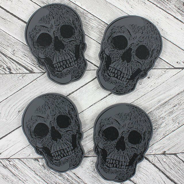 Set Of 4 Skull CoastersH:12.00cm x W:9.00cm x D:3.00cm. MDF Unbranded