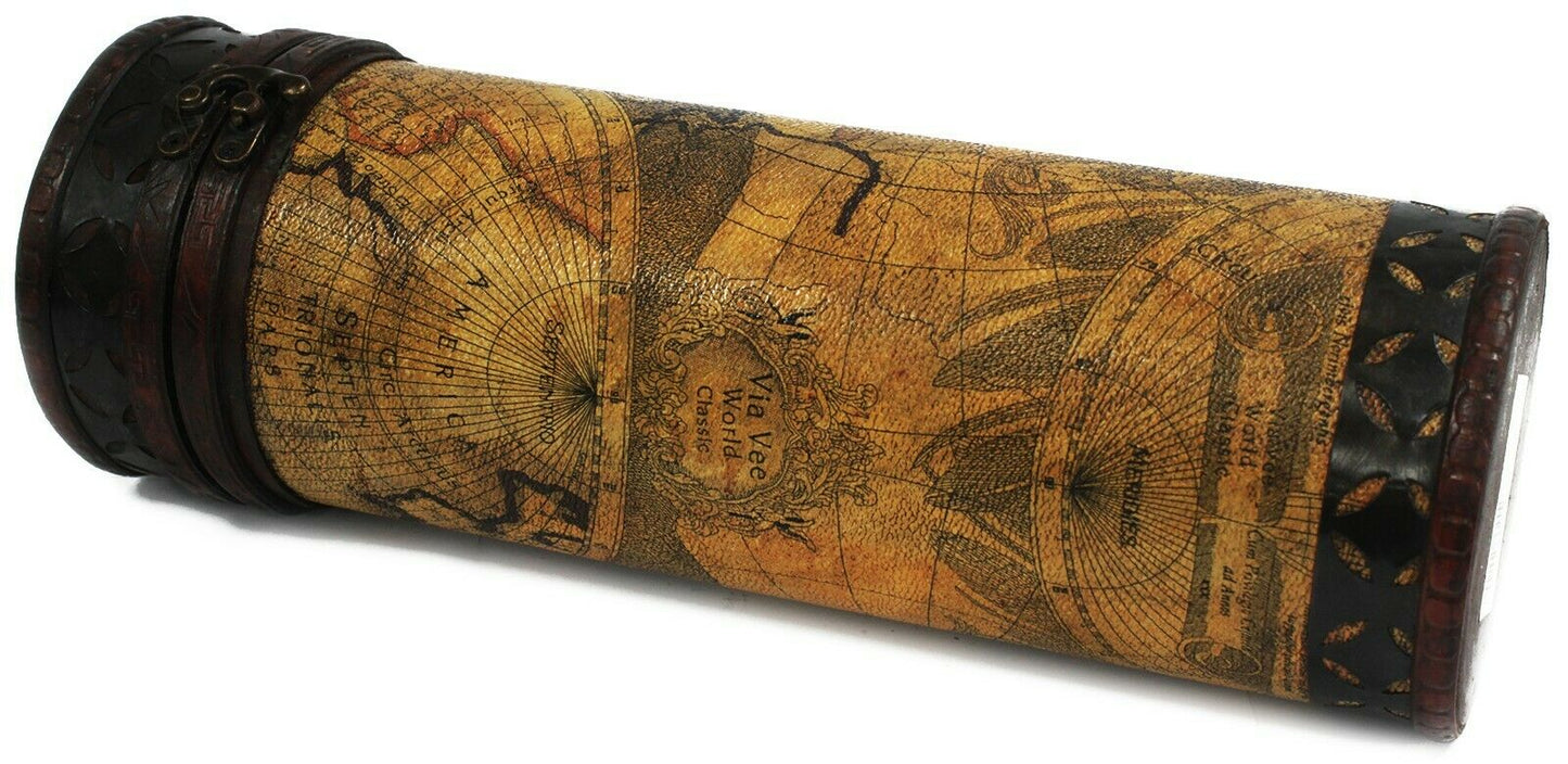 Upright Map Design-Wine Box- Length: 32cm, Diameter 10cm (inside), 11cm (outside Handmade