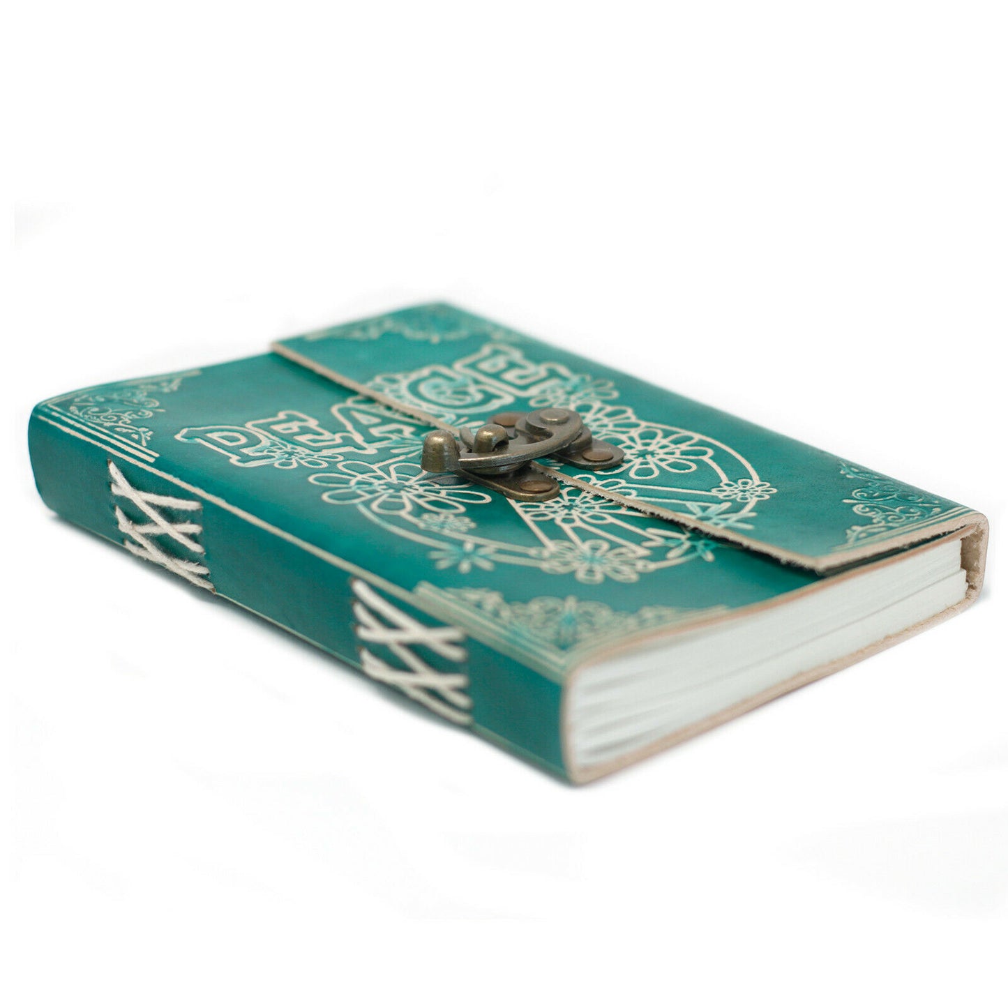 handmade Leather Green Peace design with Lock Notebook (7x5")-hand-made paper Unbranded