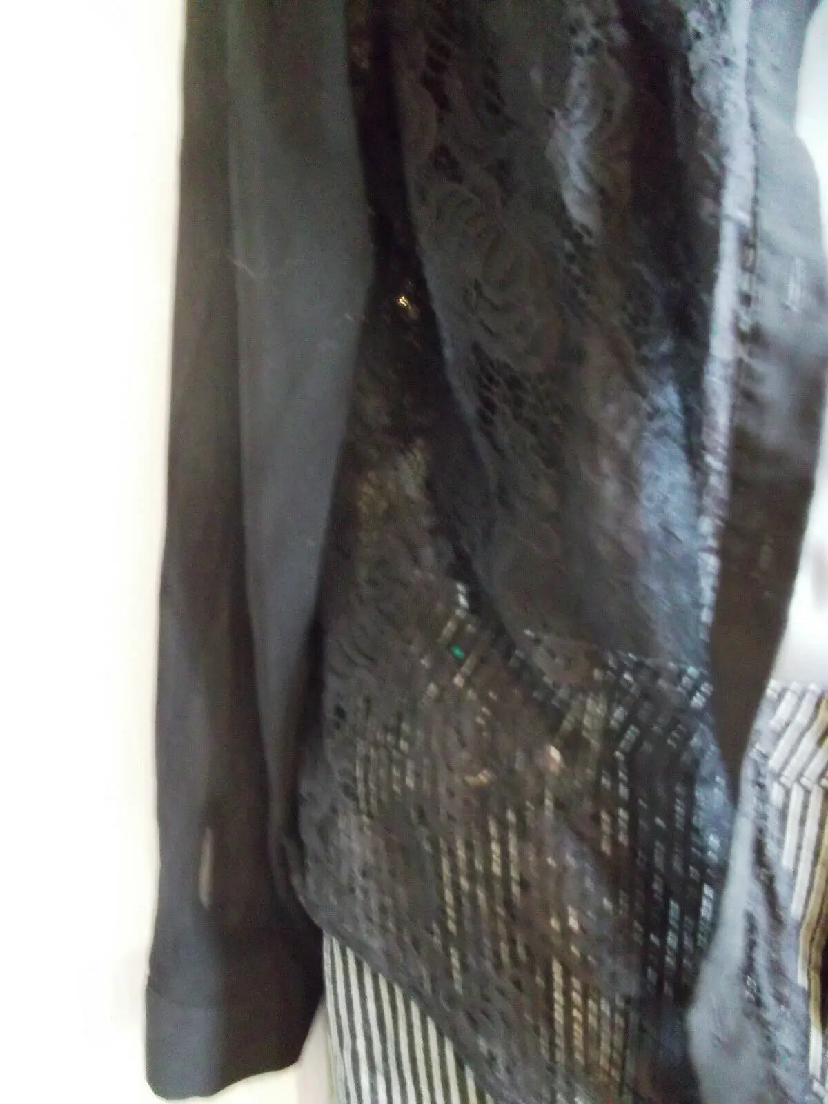 BLACK Sparkle & Fade Black Lace Shirt With Collar Stud Detail Size M 10-12 Sparkle & Fade