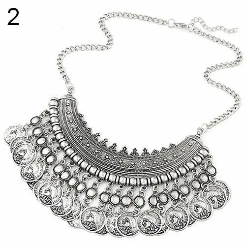 BOHO ANTALYA GYPSY FANTASTIC TURKISH COIN COLLAR BIB CHOKER STATEMENT NECKLACE Unbranded
