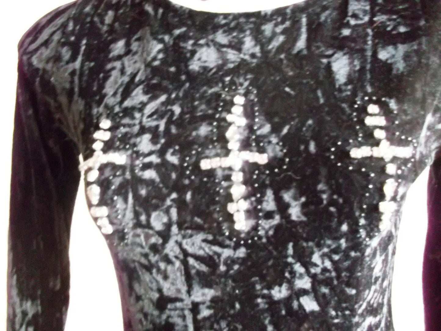 BRAVE SOUL Black Crushed Velvet Diamanté Cross Mini Dress Goth Gothic Size 8 Brave Soul