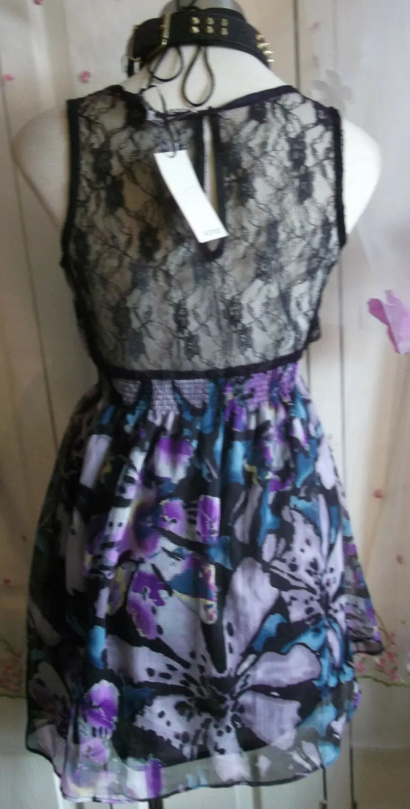 Boho/Festi/Beach/floral purple Anwol sundress,cotton,size 10 lace back.NEW. Anwol