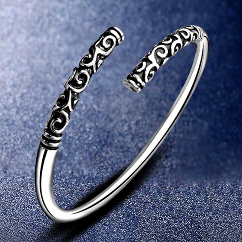 Boho Vintage Women 925 Silver Plated Carved Cudgel Open Cuff Bangle Bracelet Unbranded / Genenic