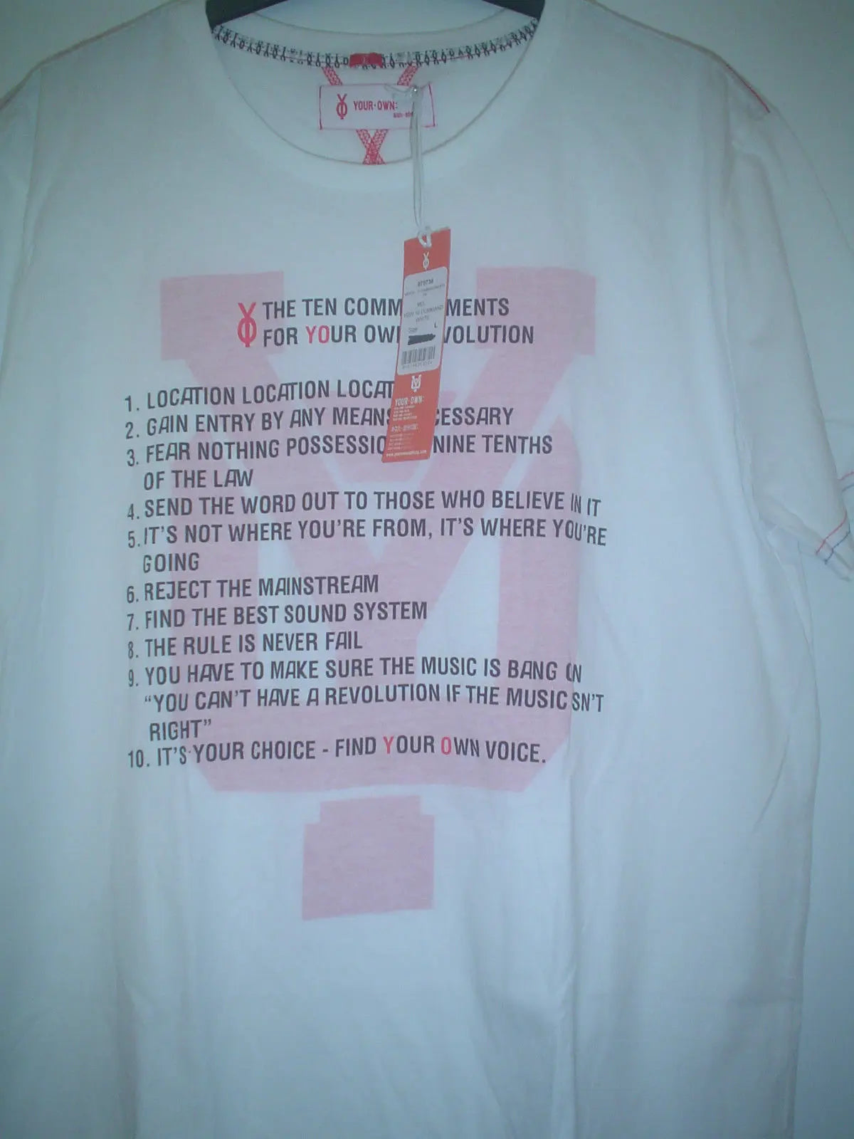 Brand New 'Your Own Tees' PUNK 10 COMMANDMENTS -WHITE TEE SHIRT. NEW. SIZE LARGE Your Own Brand