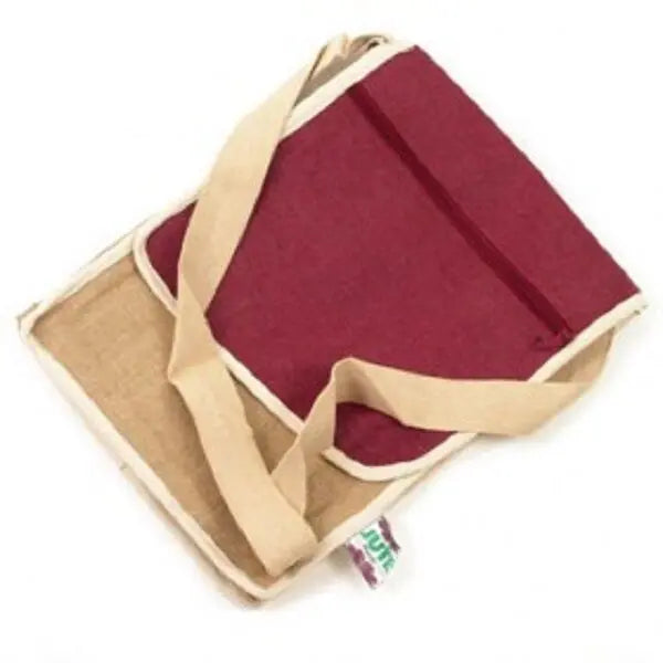 ECO/ENVIRONMENT FRIENDLY JUTE Laptop/ipad/tablet Bags - Burgundy UNISEX JuteNotPlastic.com tag.