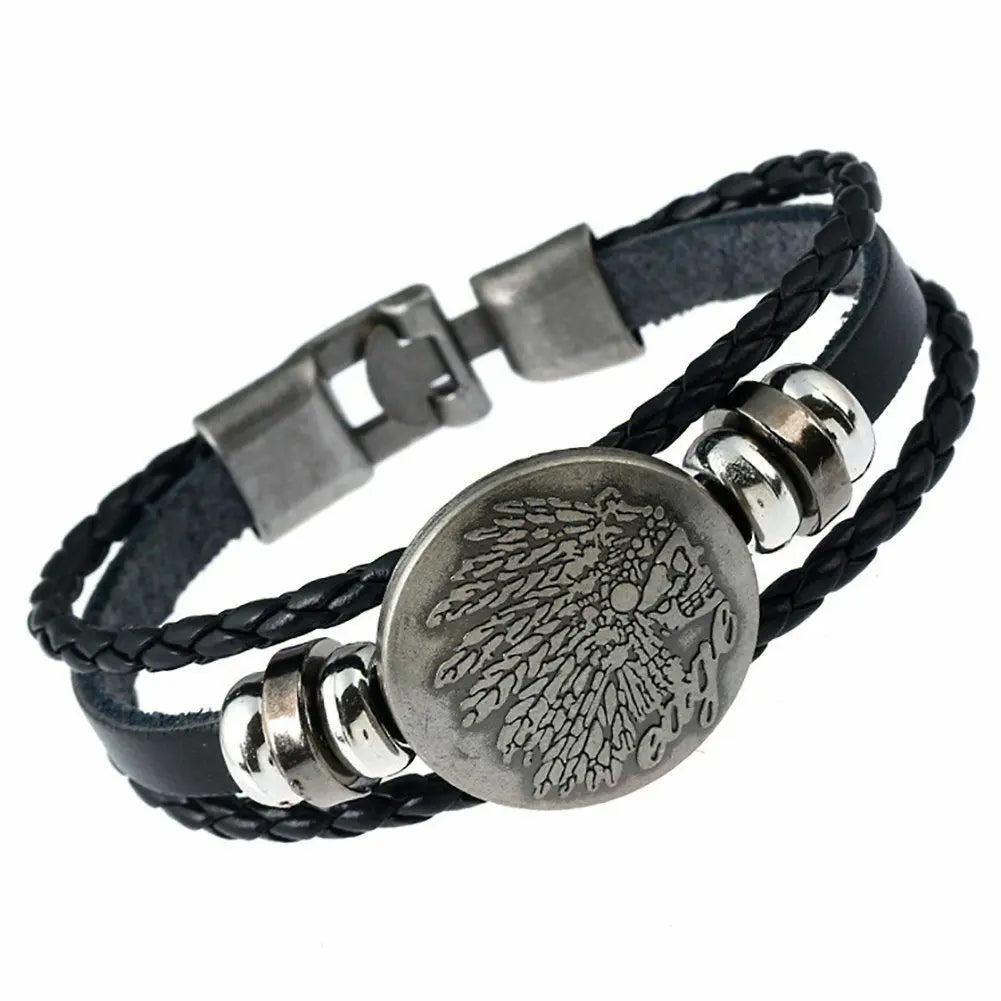 Funky Men's Feathers Leather Bracelet Rocker Buckle Bracelet Jewellery4 Unbranded