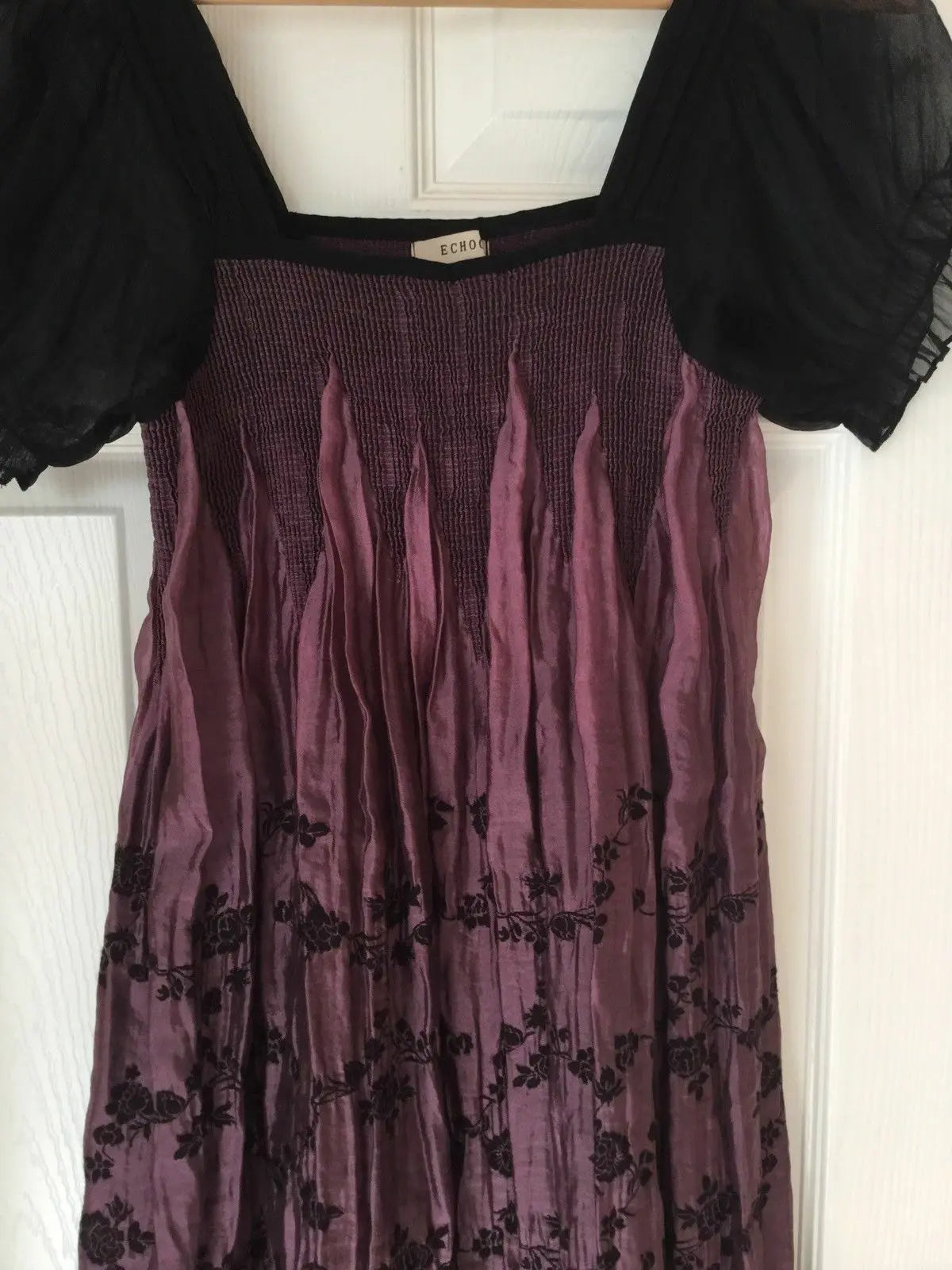 Gorgeous Purple/black embroiderery Echo Blush Pink And Black Smock Dress.Size10- Echoo