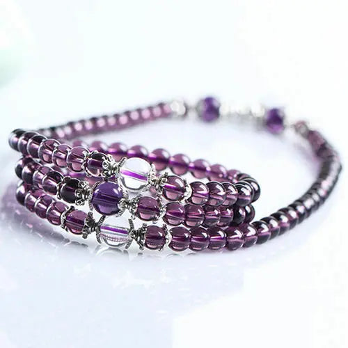 MAGNIFICENT 6MM CRYSTAL BUDDHIST AMETHYST 108 PRAYER BEADS BRACELET NECKLACE shoppingfashionstuff2013uk