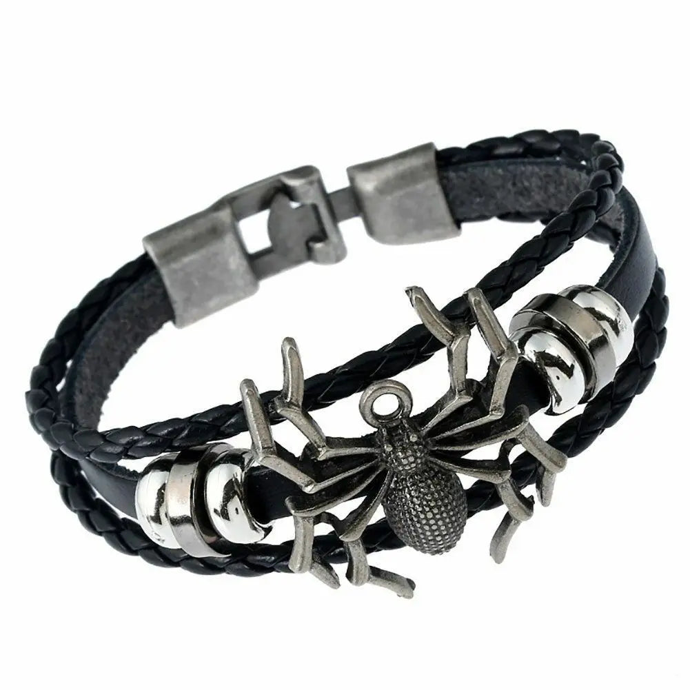 Men's Punk Spider Death Leather Bracelet Rocker Buckle Bracelet Jewellery Unbranded