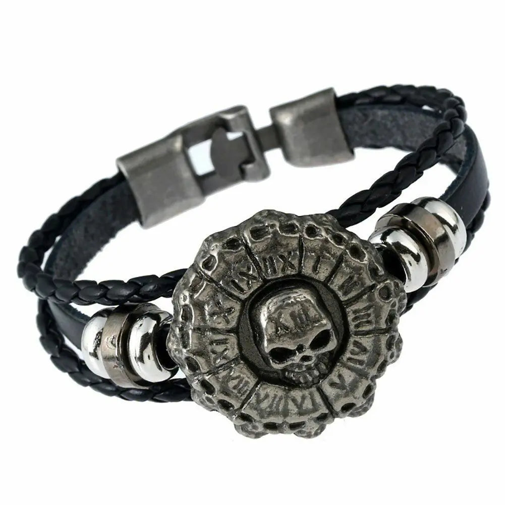 Men's Punk Skull Spider Death Leather Bracelet Rocker Buckle Bracelet Jewellery Unbranded