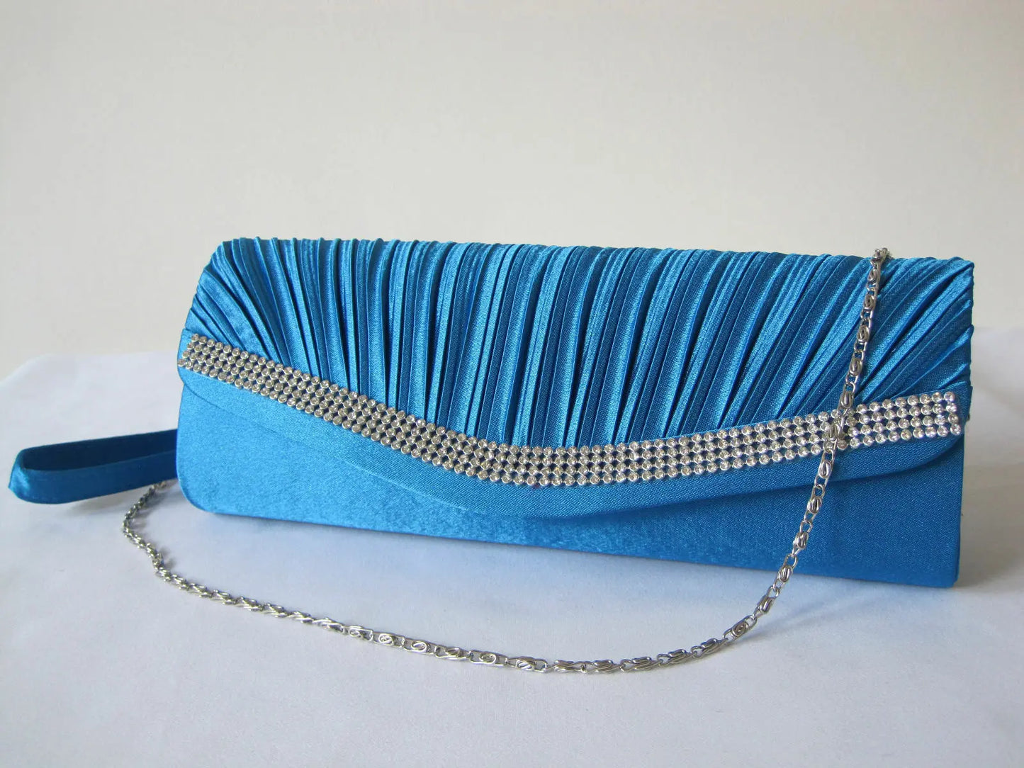 NEW turquoise SATIN RUFFLE diamante DETAIl EVE BAG/Clutch/Purse/Party Bridal Unbranded