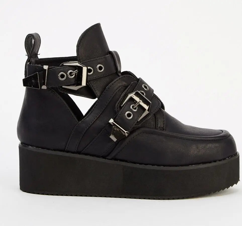 NewBitchin Black CutOut SideBuckle Boots-Punk/CosPlay/Fetishe/Burlesque.Size 4-7 Unbranded