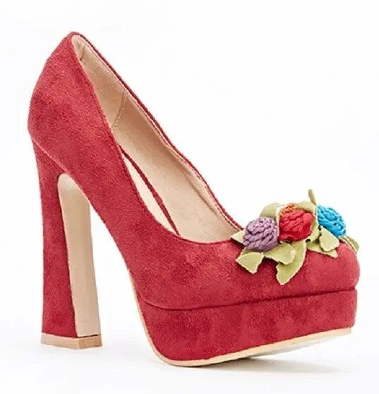 NewBitchin SuedetteEmbellished Flower Block Heel-Punk/CosPlay/Fetishe/Burlesque. Unbranded