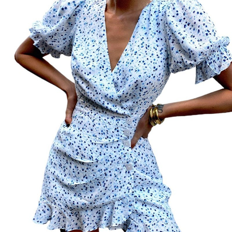 V-neck Slim Short Sleeve Dress FashionExpress