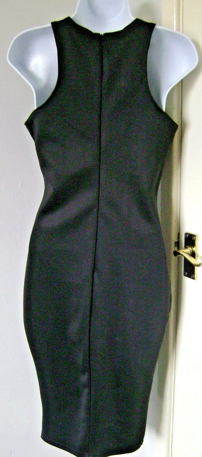 PVC DRESS - SEXY GOTH / STEAMPUNK -calf length, fitted, stretchy SIZE 10 Unbranded