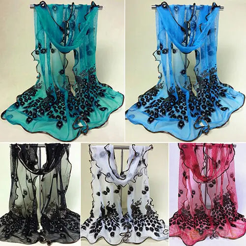 Peacock Embroidered Scarf Soft Wrap Shawl Long Stole Pashmina-red,black,or green Unbranded