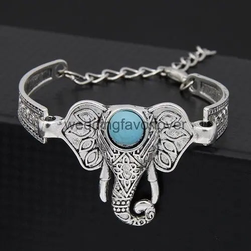 Retro Turquoise Elephant Bracelet- Chain Cuff Bangle Womens Jewellery Gift item Unbranded