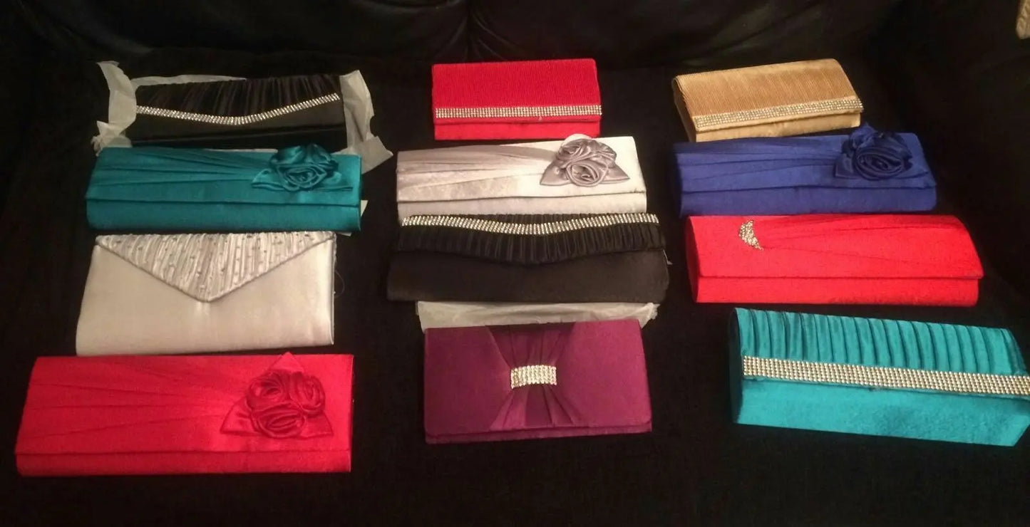 SILVER RUFFLED Satin EVE BAG - Clutch Bag Purse/Party Bridal Evening Unbranded