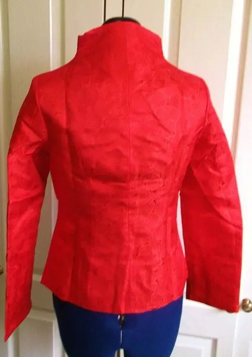 SIZE 10.FAB CHINESE SILK FITTED JACKET-RED & gold SILK, LINED,MANDARIN COLLAR Unbranded