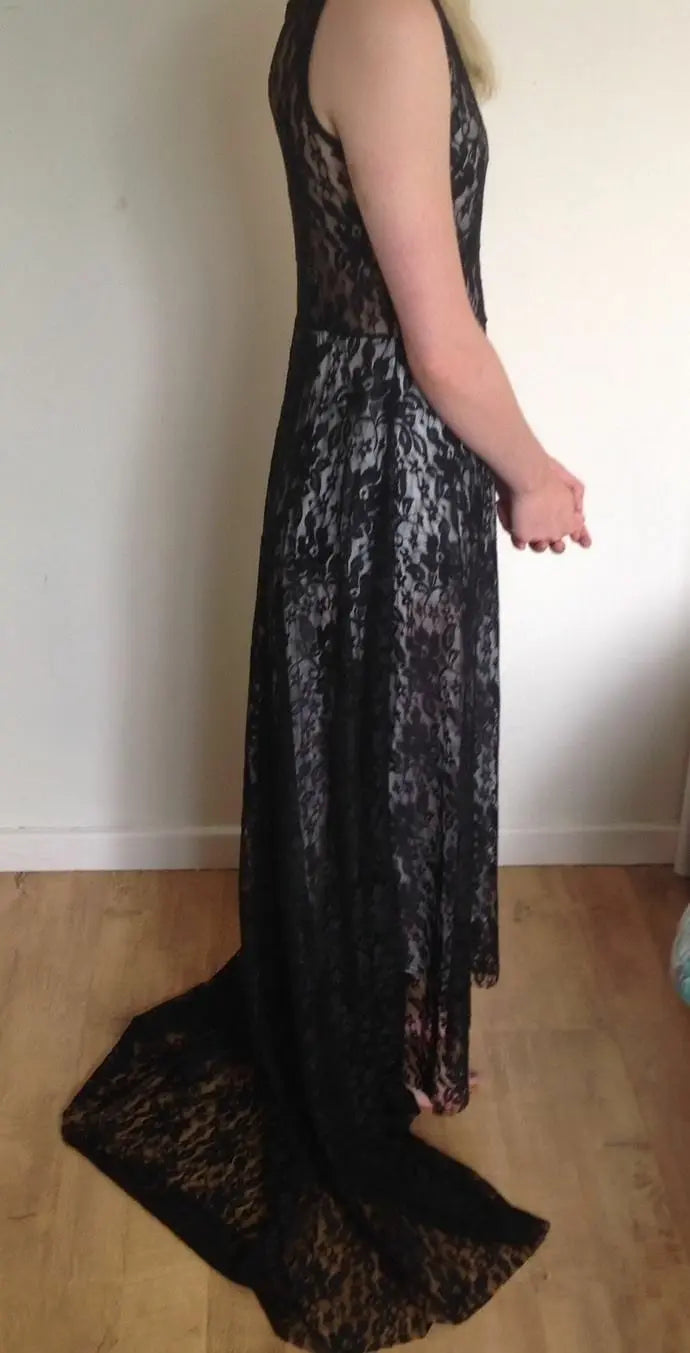 STUNNING GOTHIC STEAMPUNK BLACK FLORAL LACE DRESS WITH LONG SWEEP TRAIN LACE Unbranded